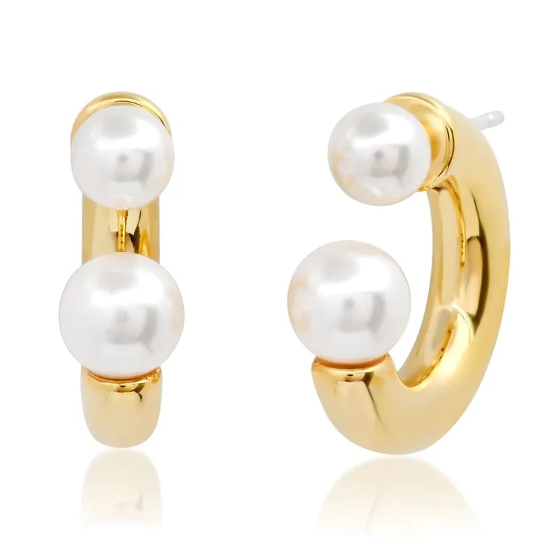 New Arrival Women Pearl Earrings Jewelry 18k Gold And Pearl Reverse Huggie Earrings Hoop Earrings