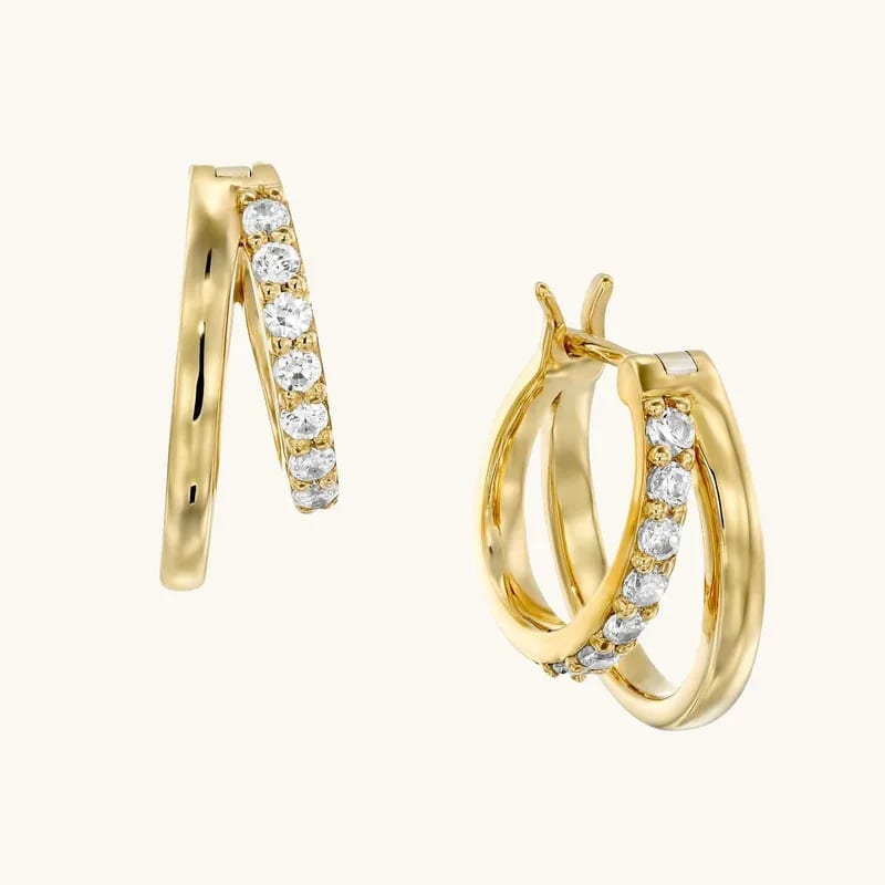 New Arrivals 18k Gold Plated 925 Sterling Silver Double Cz Hoop Earrings For Women Hoop Earrings