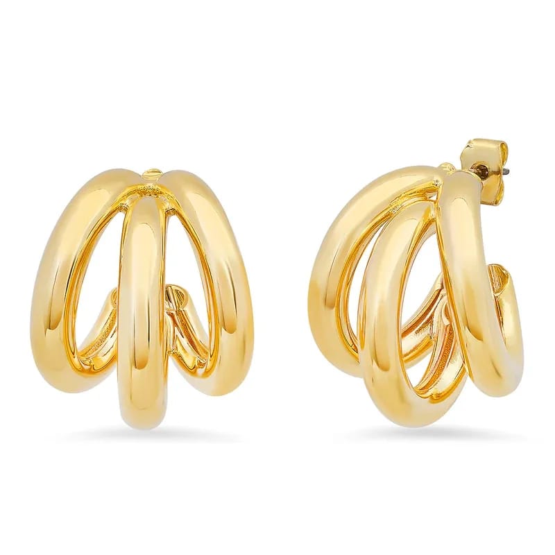 Wholesale Custom 18k Gold Plated Hypoallergenic Jewelry Three Triple Multi Hoop Stud Earrings For Women Hoop Earrings