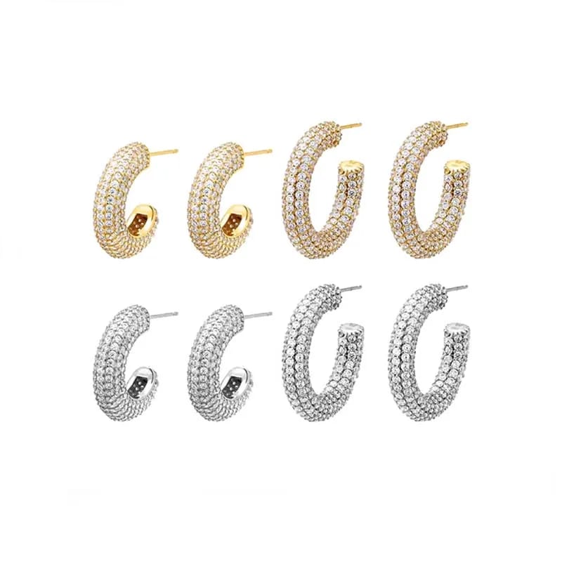 Luxury Sparkling Cz Crystal 18k Gold Plated Micro Pave Zircon Chunky Hoop Earrings Hoop Earrings