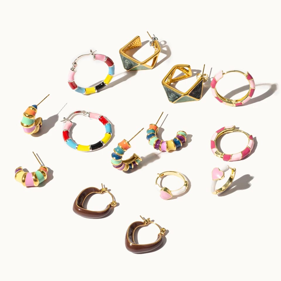 New Arrival Fashion Enamel Huggie Hoop Earrings 18k Gold Plated Women Multi Color Enamel Hoop Earrings Hoop Earrings