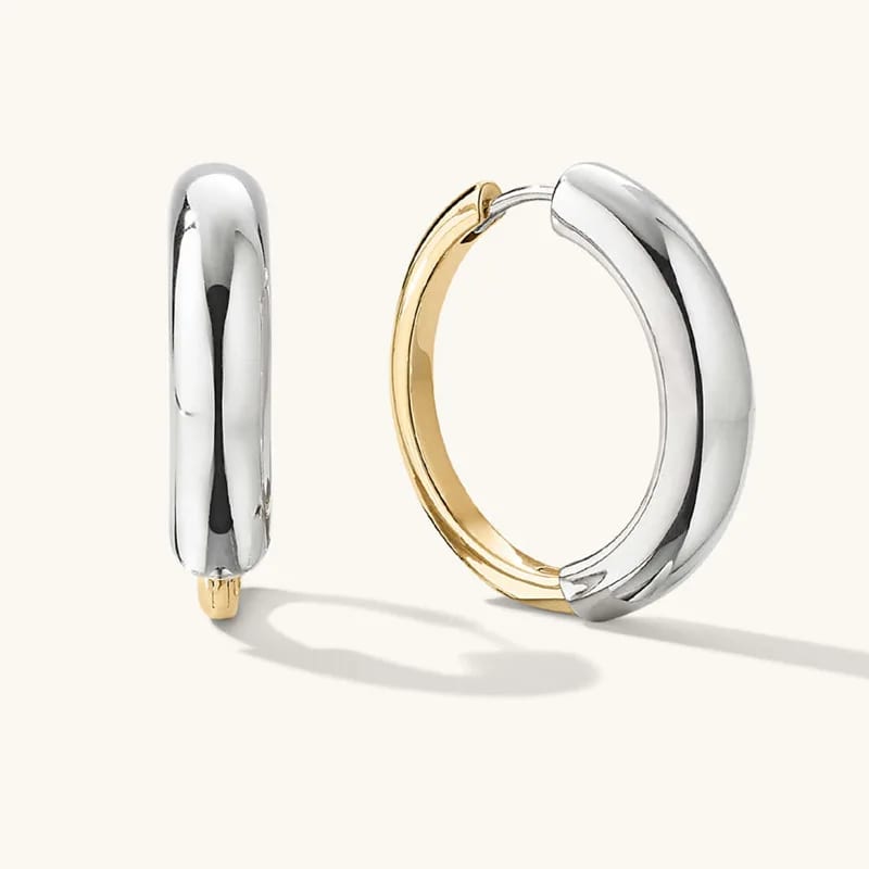 New Design Double Color Two Tone Mixed Large Tube Hoops 925 Sterling Silver Women Hoop Earrings Hoop Earrings