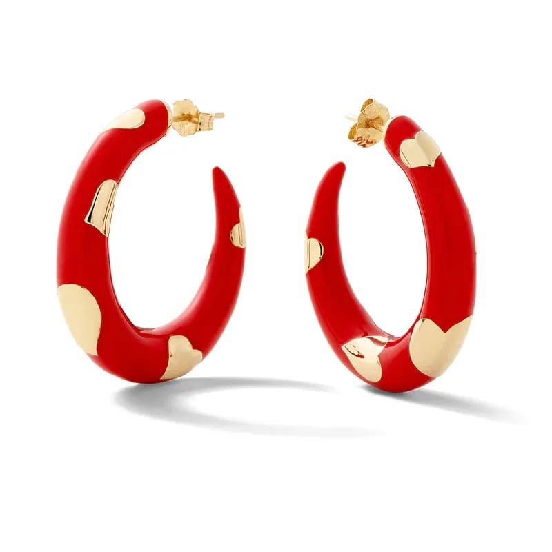 Enamel Jewlery Wholesale Custom Gold Heart Shaped Pattern Enamel Color Hoop Earrings For Women Hoop Earrings