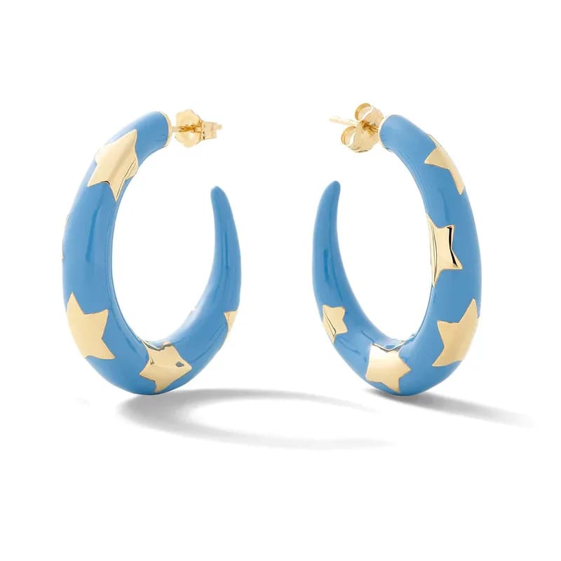 Summer Jewelry Wholesale Custom 18k Gold Plated Star-shaped Pattern Enamel Colored Hoop Earrings Hoop Earrings
