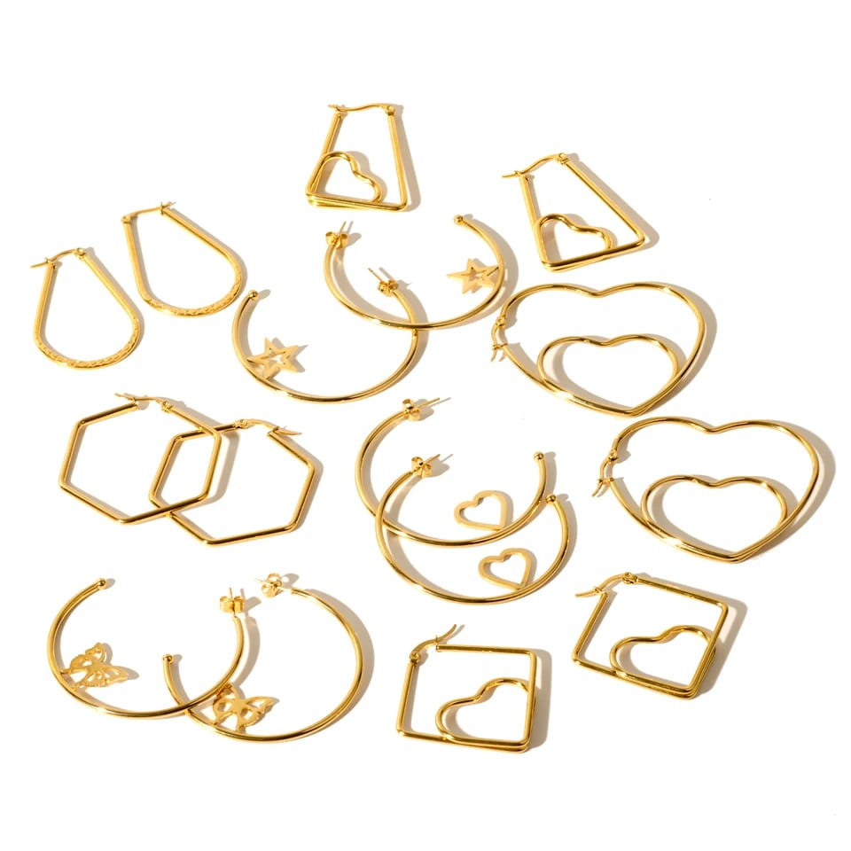 Trendy Stainless Steel Heart Star Butterfly Hoop Earring Simple Fashion 18k Gold Plated Geometric Statement Hoop Earrings Hoop Earrings
