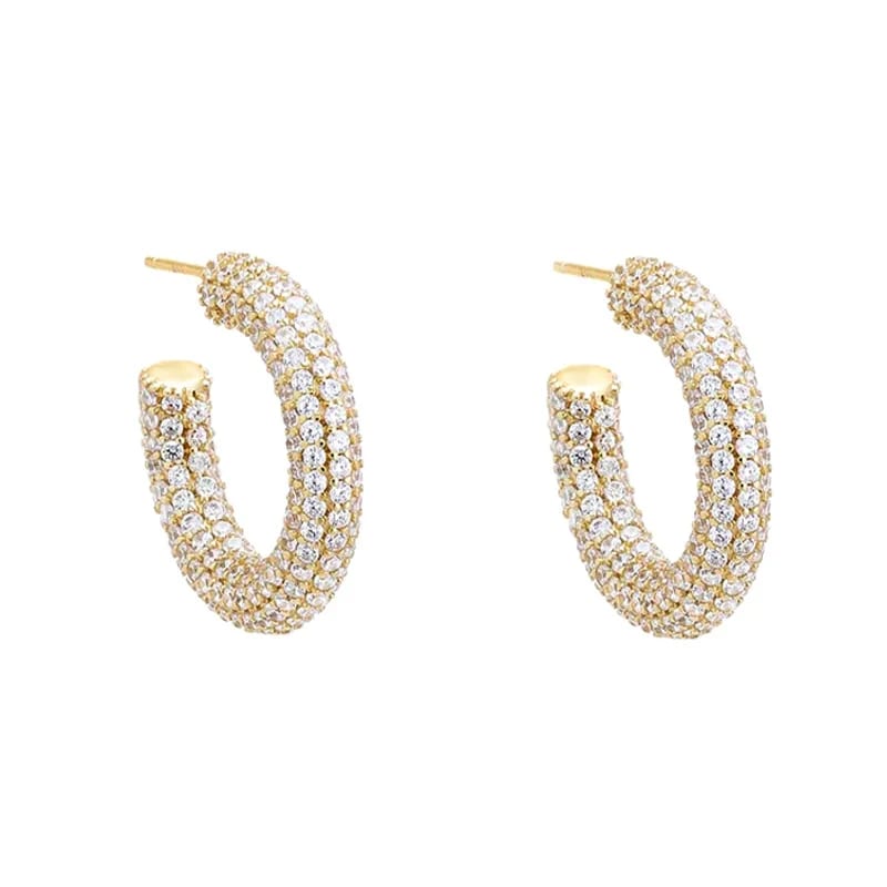 Newest Shiny Pave Crystal Diamond C Hoop Earring 18k Gold Plated Women Hoop Earrings For Party Jewelry Hoop Earrings