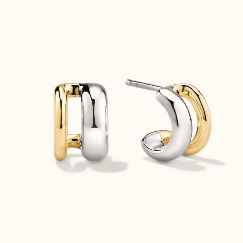 New Arrival 925 Sterling Silver Jewelry Hoop Earrings Double-layer Two Tone Mixed 18k Gold Plated Earring For Women Hoop Earrings
