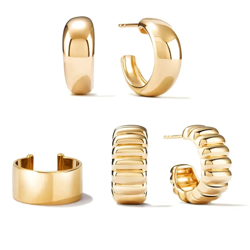 Fashion Jewelry Earrings Minimalist 18k Gold Plated 925 Sterling Silver Jewelry Bold Earrings Set Hoop Earrings
