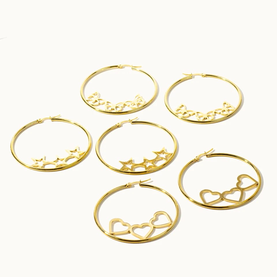 Fashion Minimalist Jewelry Stainless Steel 18k Gold Plated Star Heart Butterfly Design Large Circle Hoop Earrings For Women Hoop Earrings