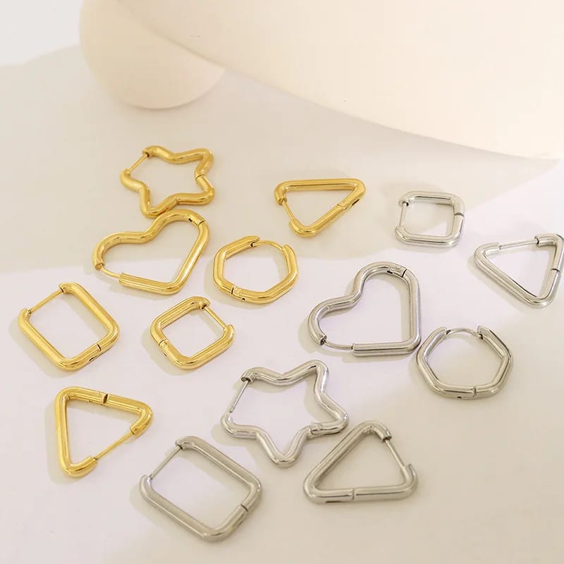 Waterproof Jewelry High Quality 18k Gold Plated Stainless Steel Geometric Pattern Hoop Earrings For Women Hoop Earrings