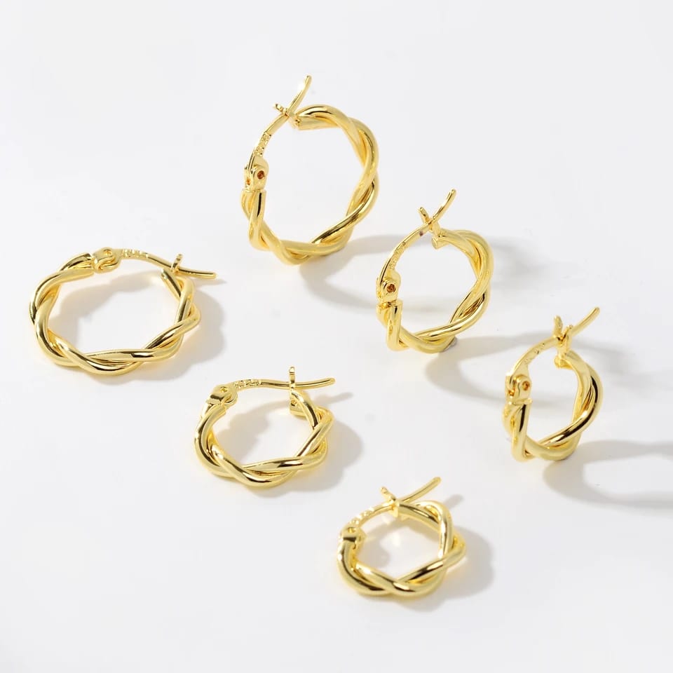 High Quality Dainty 925 Sterling Silver Women Jewelry 18k Gold Plated Twisted Hoop Earrings Hoop Earrings