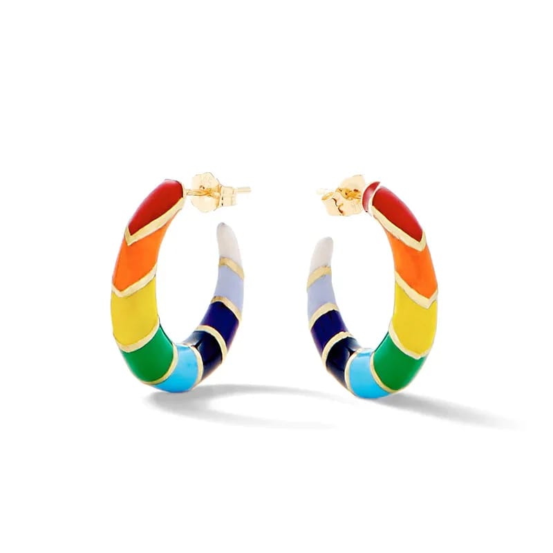 New Arrival Hot Sale Enamel Rainbow Hoops Earrings Multicolor Oil Drip C Shape Horn Hoop Earrings For Women Hoop Earrings
