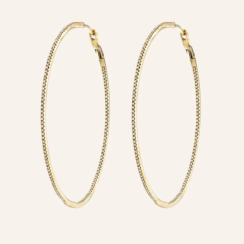 Wholesale New Fashion 18k Gold Plated Shiny Cz Diamond Large Hoops Earrings For Women Hoop Earrings
