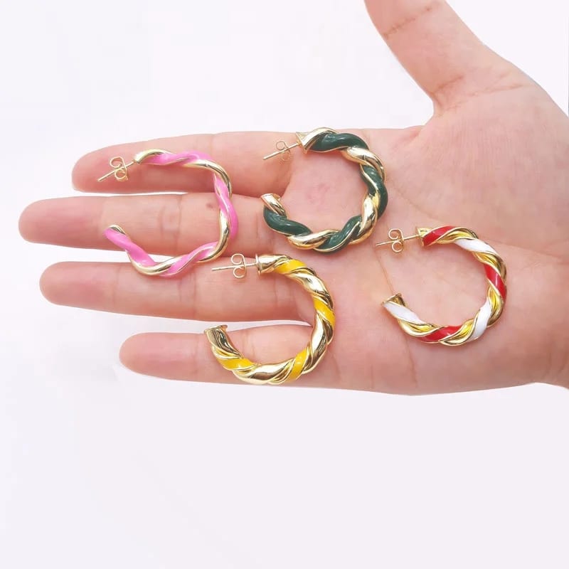 SXS JEWELRY New Design Trendy Hoop Earrings Customize Enamel Hoop Earring Twist Gold Hoop Earrings Wholesale Hoop Earrings