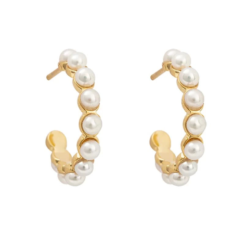 Wholesale Fashion 18k Gold Plated 925 Sterling Silver Pearl Hoop Earrings Fresh Water Pearl Hoops For Women Hoop Earrings