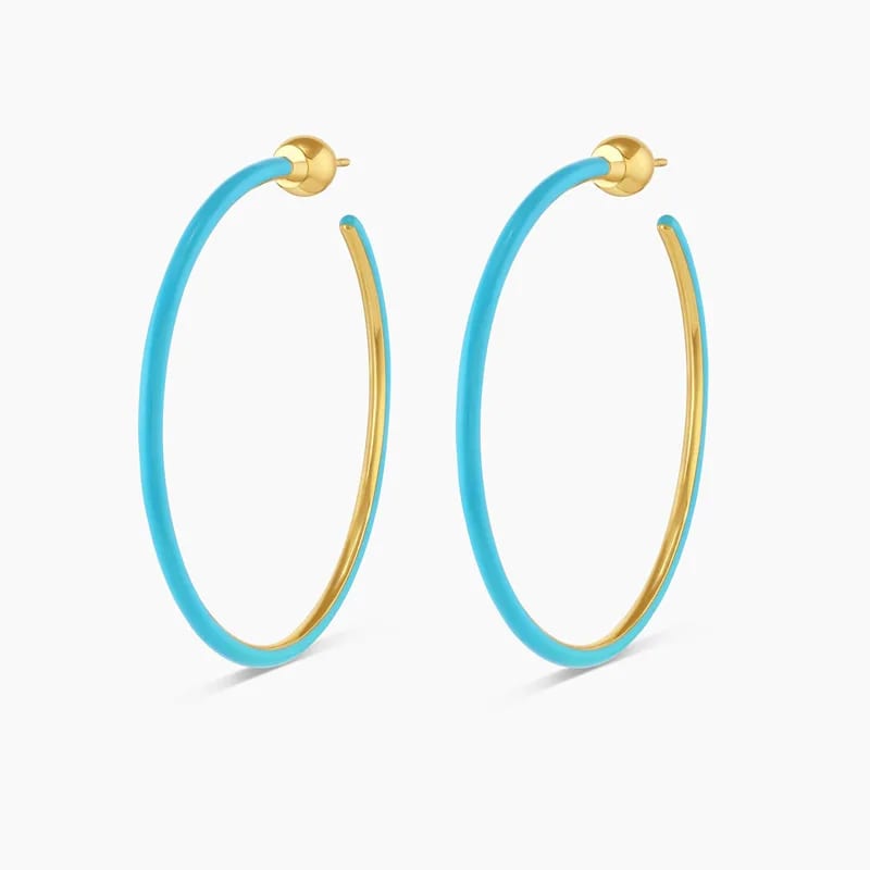 925 Sterling Silver Handmade Blue/white Enamel Circle Hoop Earrings For Women Fashion 18k Gold Large Statement Hoop Earrings Hoop Earrings