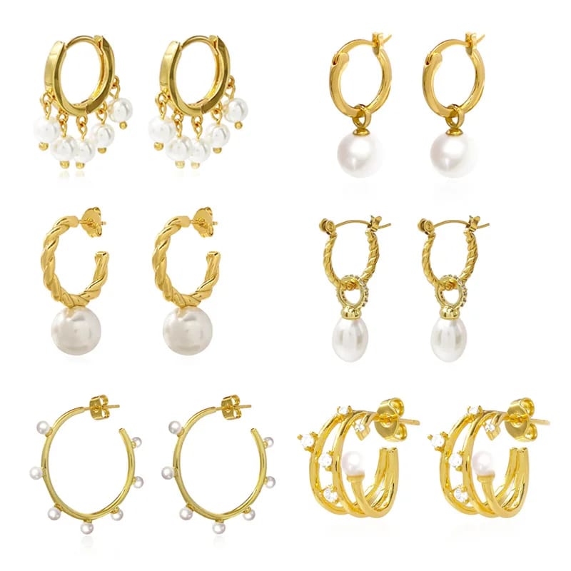 Wholesale Fashion18k Gold Plated Natural Frewshwater Pearl Drop Dangle Hoop Earring Jewelry Trendy Women Pearl Earrings Hoop Earrings