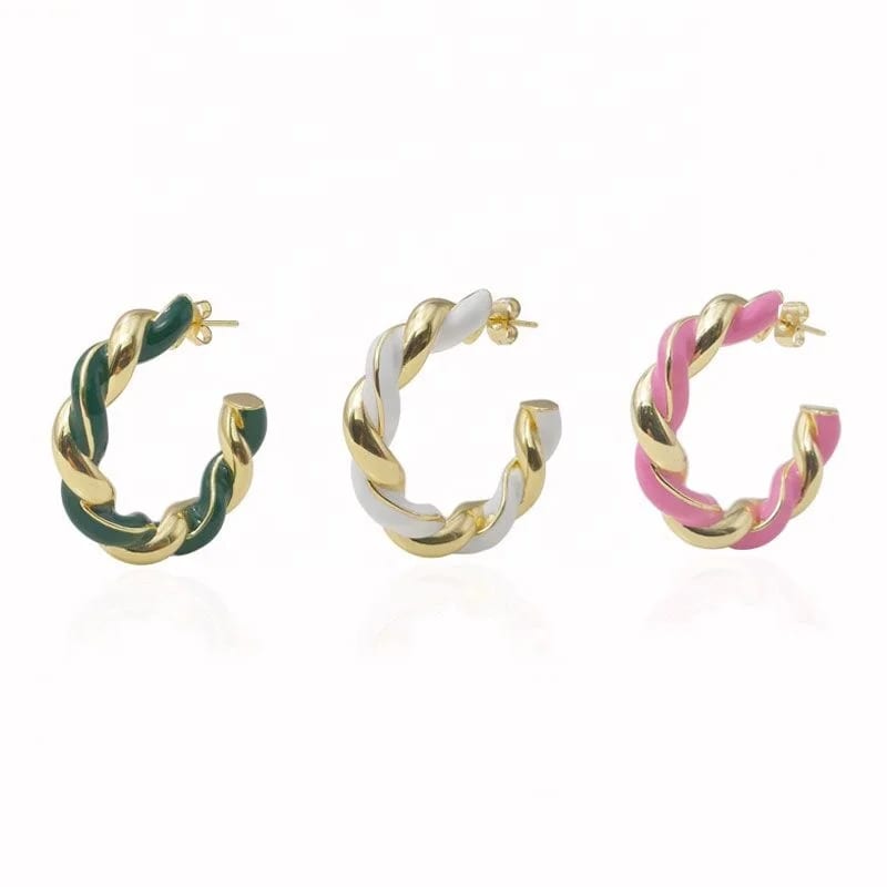 SXS JEWELRY Latest Design Gold Plated Jewelry Classical Customize Enamel Thick Twisted Hoop Earrings Supplier Hoop Earrings