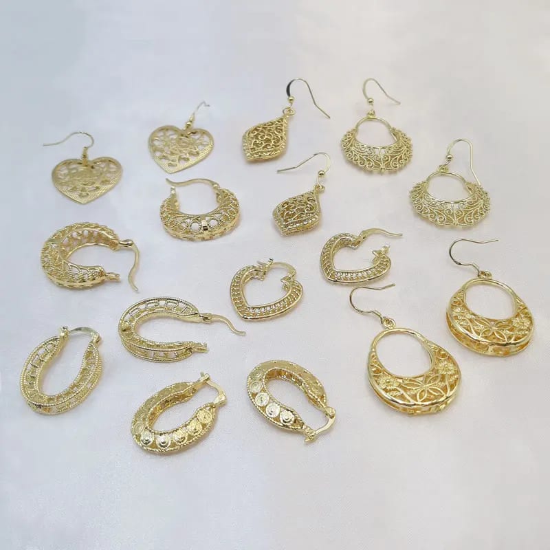 Classic 14k Gold Plated Hollowed Out Hand Made Multiple Styles Flower Earrings Women Hoop Earrings