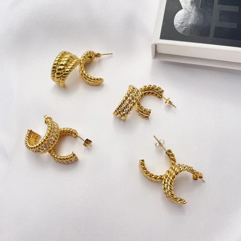Fashion Women Jewelry 18k Pvd Gold Plated Chunky Statement Hoop Earrings Hypoallergenic Stainless Steel Twisted Hoop Earrings Hoop Earrings