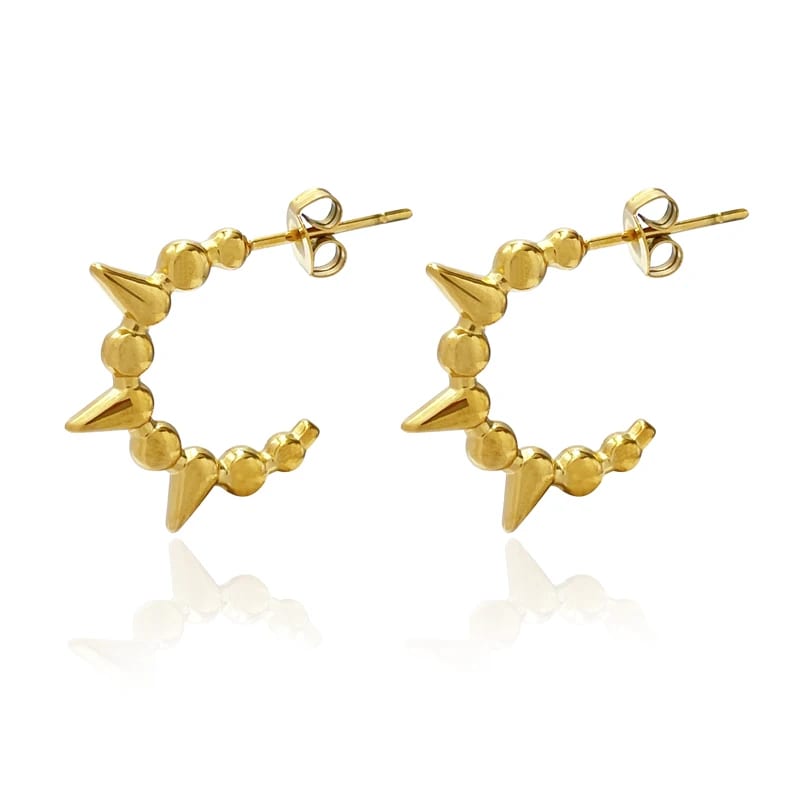 Waterproof No Tarnish Jewelry Stainless Steel Hip Hop Punk Bead Shaped Ball 18k Gold Plated Spike Hoop Earrings For Women Hoop Earrings