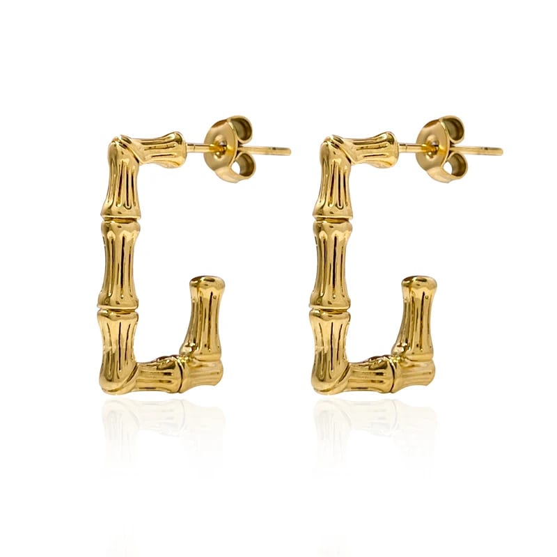 Wholesale Stainless Steel Custom Square Hoops Earrings 18k Gold Plated Statement Chunky Bamboo Hoop Earrings For Women Hoop Earrings