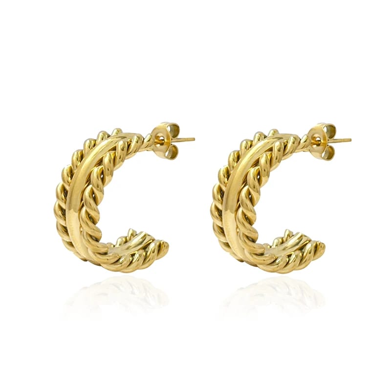 Fashion Vintage Multiple Layer Twisted Cc Hoop Earrings 18k Gold Plated Small Chunky Braided Gold Hoops For Women Hoop Earrings
