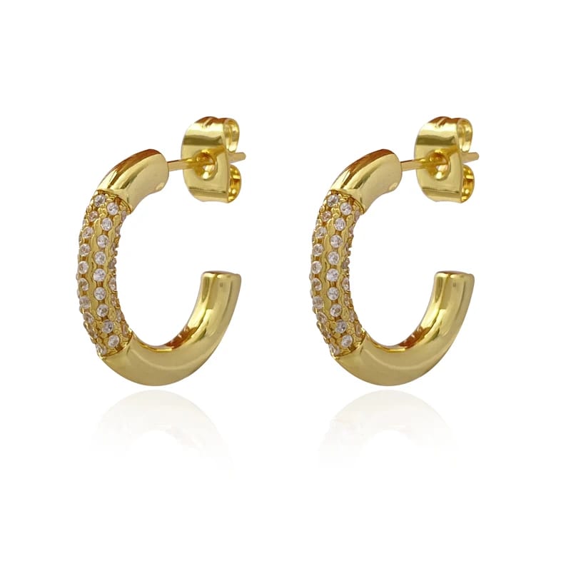 Fashion Fine Jewelry 925 Sterling Silver 18k Gold Cz Micro Pave C Shaped Open Hoop Earrings Women Hoop Earrings