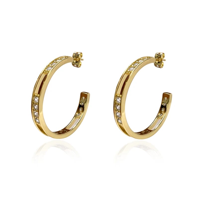 New Design 18k Gold Plated Women C-shaped Diamond Trendy Cubic Zirconia Hollow Hoop Earrings For Women Hoop Earrings