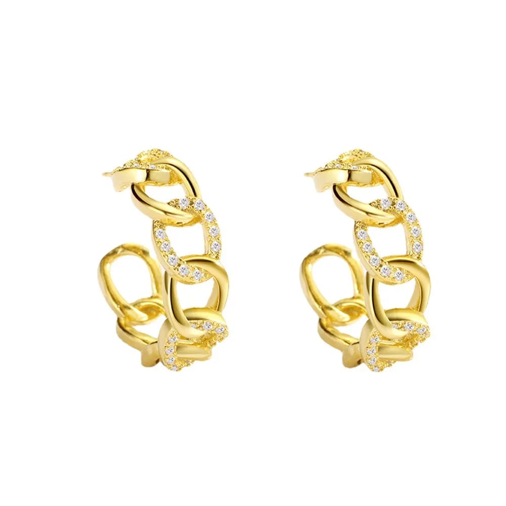 Oem Women 18k Gold Plated Thick Cuban Link Chain Earrings Cuban Diamond Earring Hoop Earrings