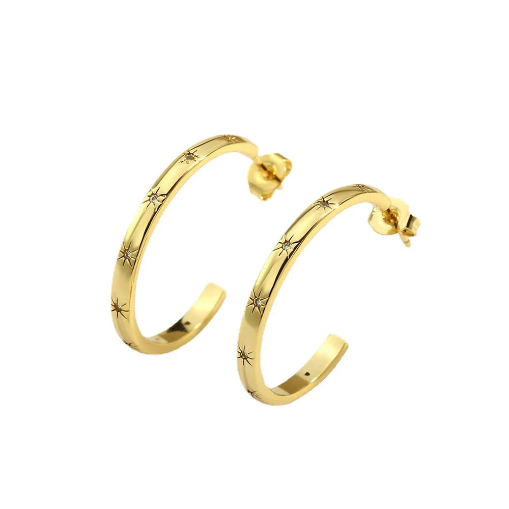 SXS JEWELRY Clear Zircon Cuff Hoop Earrings Rhinestone Open Cuff Star Sign Earrings Hoop Earrings