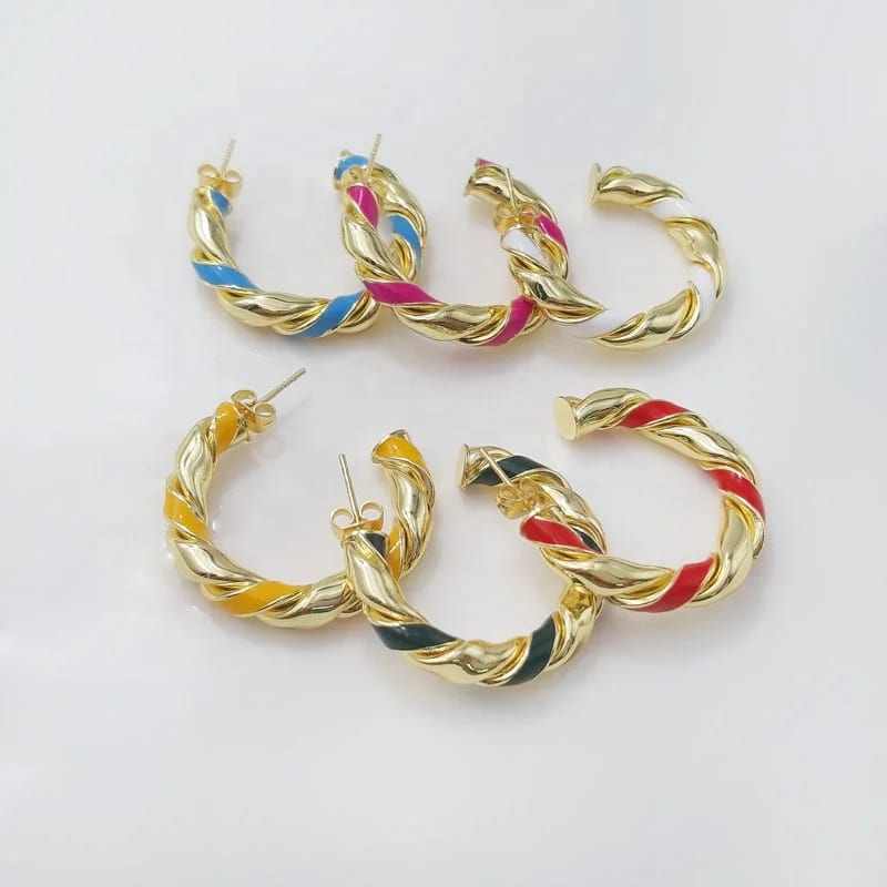 SXS JEWELRY Hot Sell Customization Enamel Earrings Gold Plated Jewellery Round Rope Hoop Earrings Manufacturer Hoop Earrings