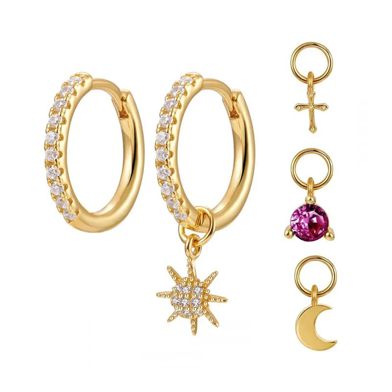 Heart Moon Star Moon Huggie Earrings Jewelry Gold Plated Women Hoop Earrings