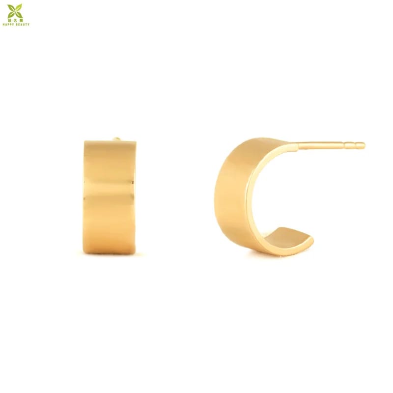 Classic Fashion Gold Plated Tiny Round Wide Flat Tube Hoop Earrings Jewelry Hoop Earrings