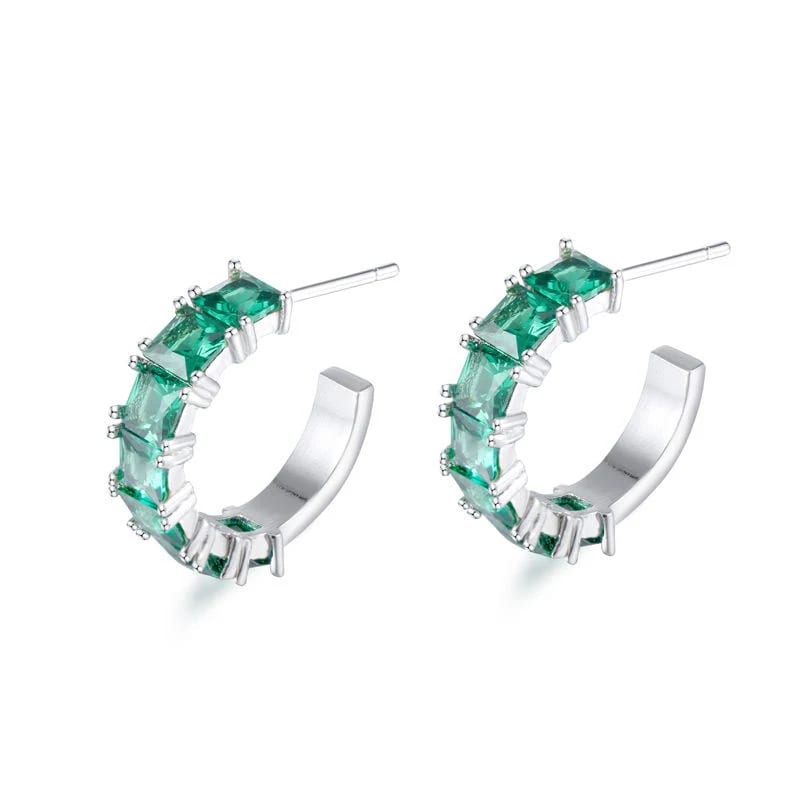 Trendy C Shape Rhodium Plated Hoops Women Jewelry Fashion Statement Glass Rhinestone Hoop Earrings Hoop Earrings