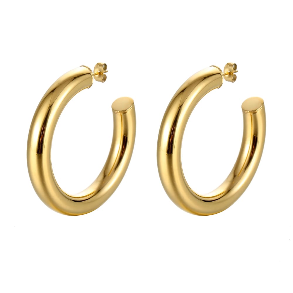 Wholesale 5mm Fashion Women Jewelry 18k Gold Plated Hypoallergenic Large Hoop Earrings Stainless Steel Hoop Earrings