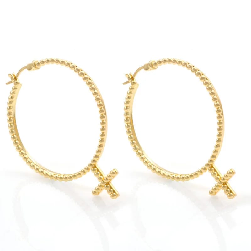 SXS JEWELRY 14k 18k 24k Real Gold Plated Cross Shape Big Hoop Dangle Earrings Jewelry Wholesale Hoop Earrings