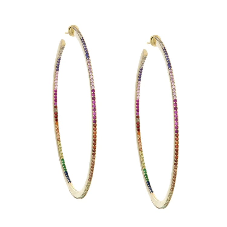 Hot Sell Rainbow Hoop Earring Colorful Zircon Stone Big Hoop Earrings Wholesale Hoop Earrings