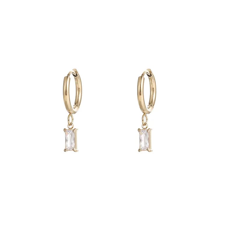 Women’s Geometric Classic Square Colored Zircon Emerald Cut Drop Natural Emerald Hoop Earrings Hoop Earrings