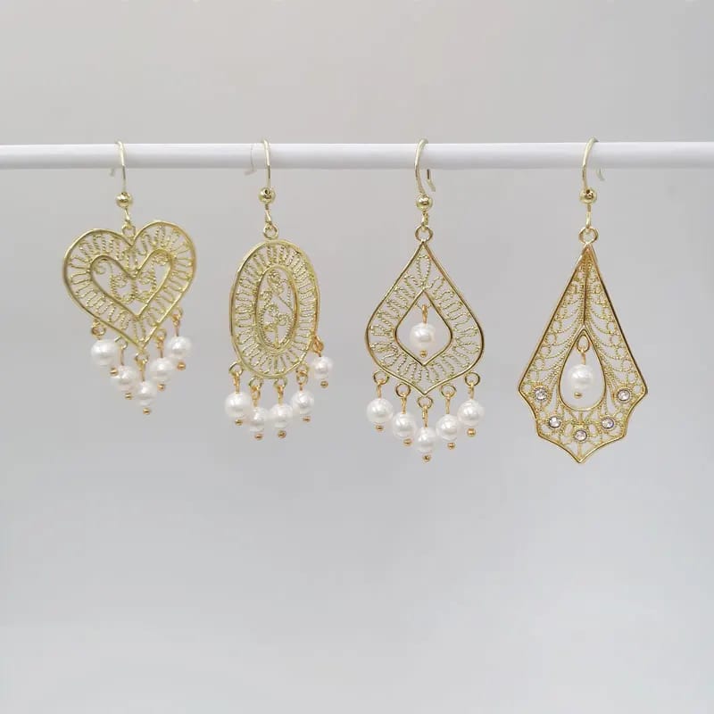 2022 New Arrival Brass 18k Gold Plated Filigree Design Tassel Pearl Drop Hoop Earrings For Women Hoop Earrings