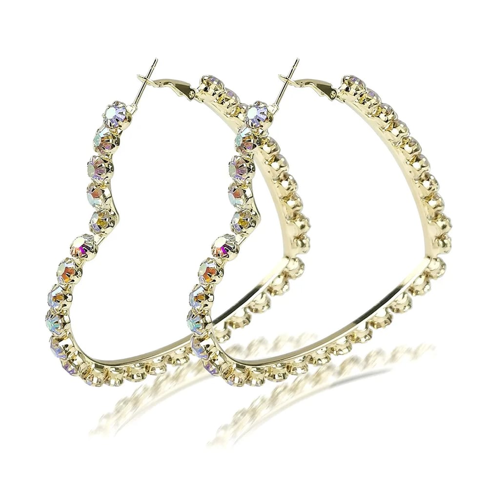 Fashion Luxury Oversized Hoop Heart Rhinestone Earrings Jewelry Hoop Earrings