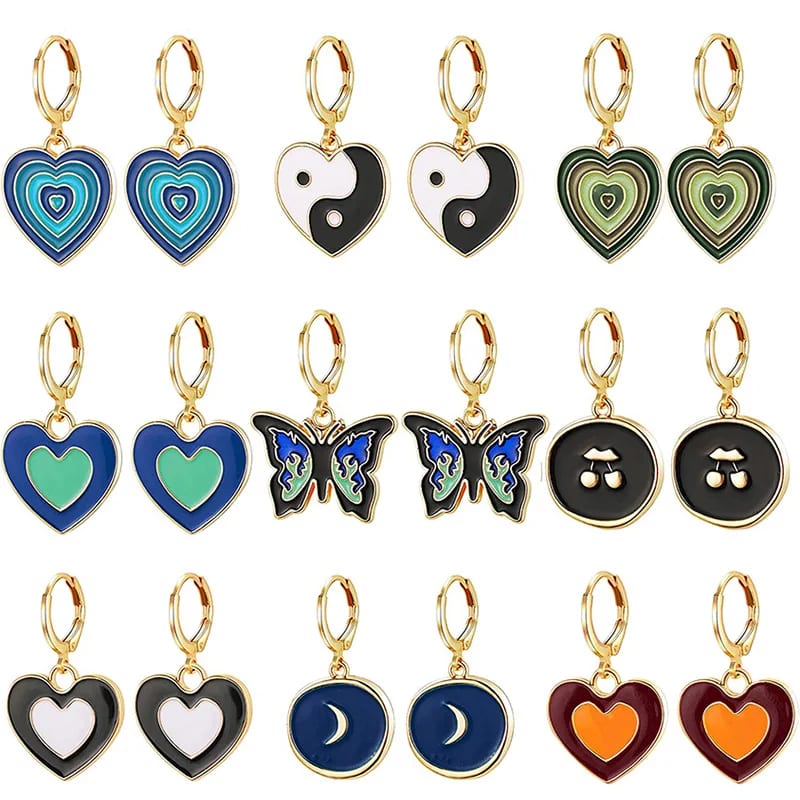 Trendy 18k Gold Plated Heart Moon Butterfly Enamel Earrings Women Hoop Earrings