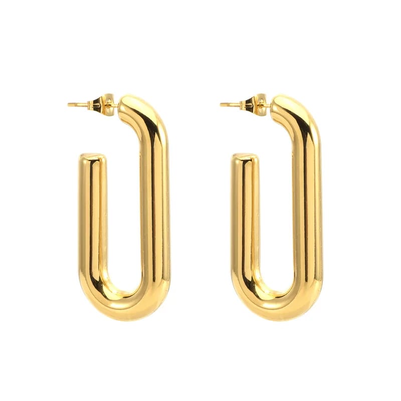 Fashion Wholesale Chunky Geometrical Hoops Brass18k Gold Plated Thick Oval Rectangle Hoop Earrings Hoop Earrings