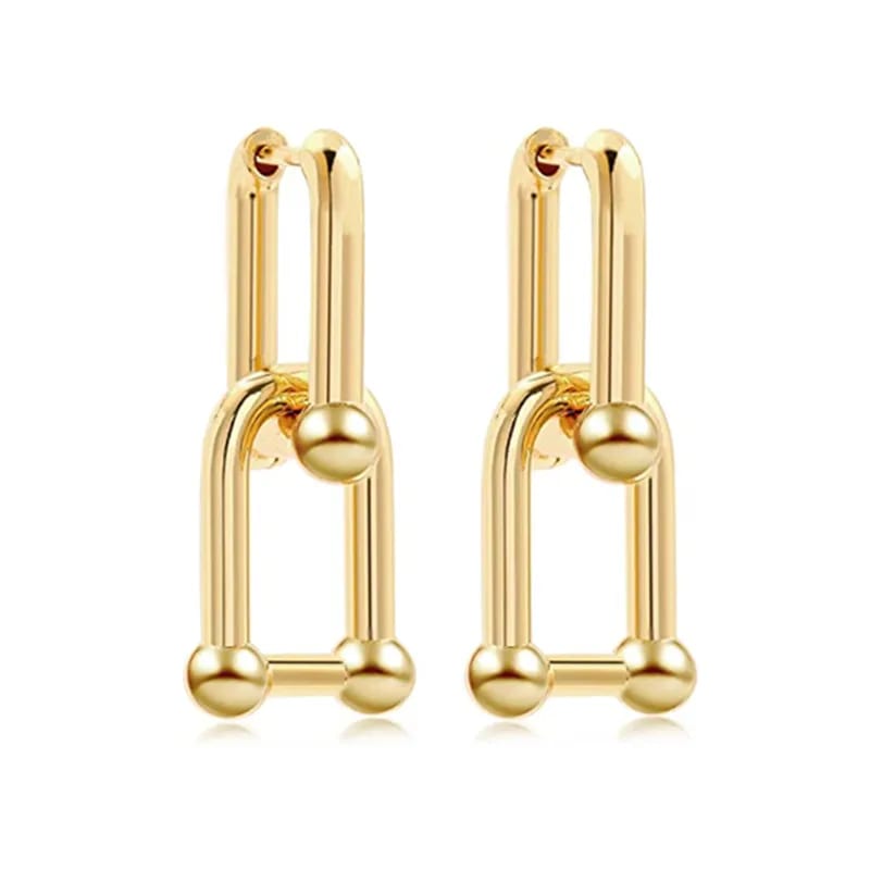 18k Gold Plated Trendy U Link Hardware Buckle Drop Link Hoop Earrings Hoop Earrings