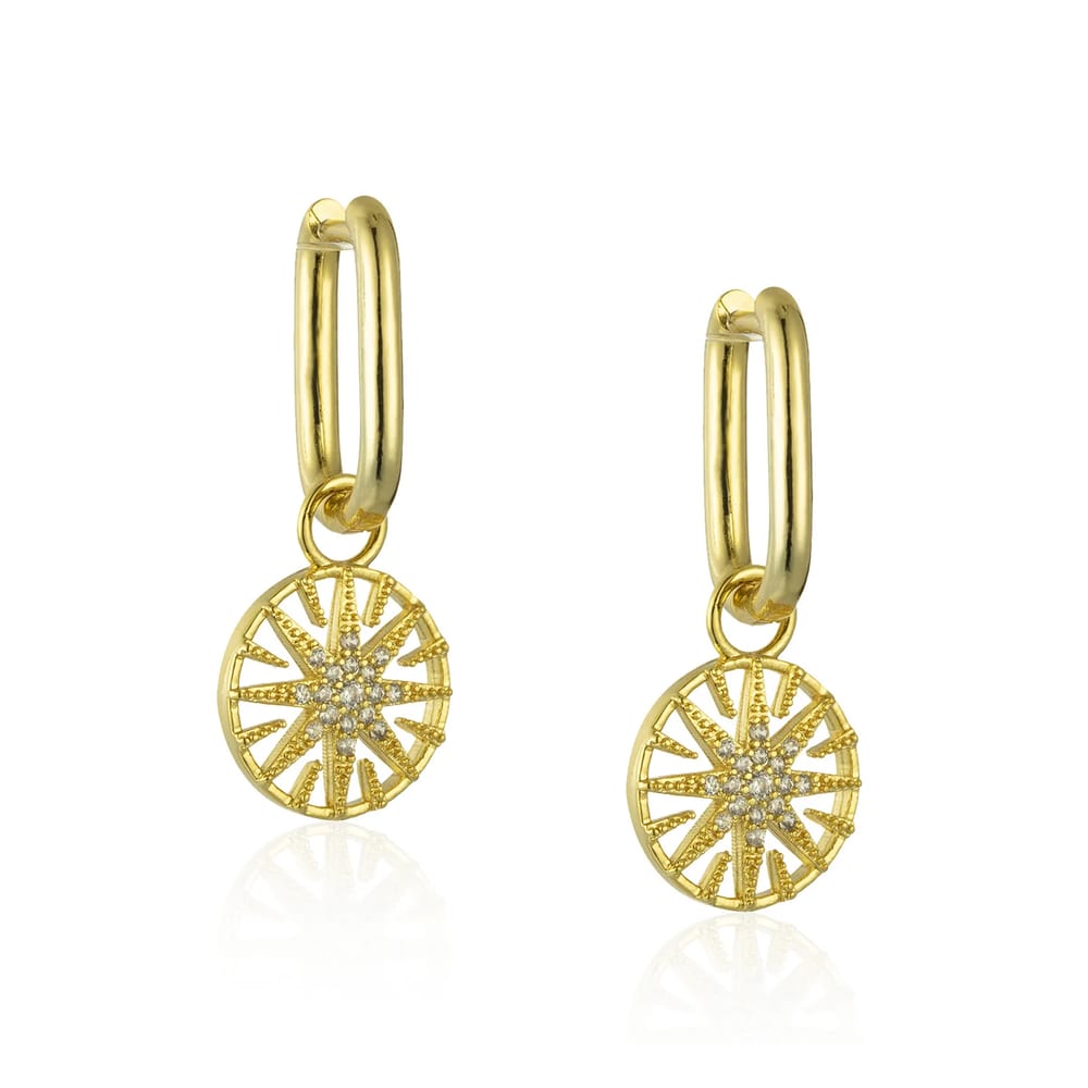 New Earring Designs 18k Gold Plated Sun Zircon Drop Hoop Earrings Women Hoop Earrings