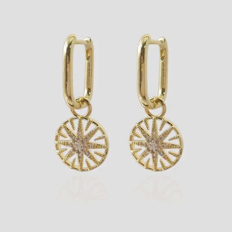 Manufacturer New Trendy Sun Shape Claw Setting Zircon Charm Huggie Hoop Earrings Wholesale Hoop Earrings