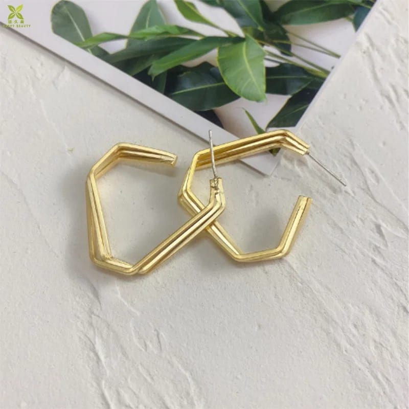 New Fashion Alloy Gold Plated Three Layer Irregular Geometry Women Jewelry Hoop Earring Hoop Earrings