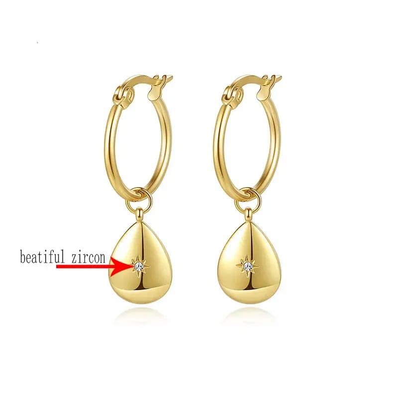 New Style 14k Gold Plated Drop Shape Cz Hoop Earrings Jewelry Women Hoop Earrings