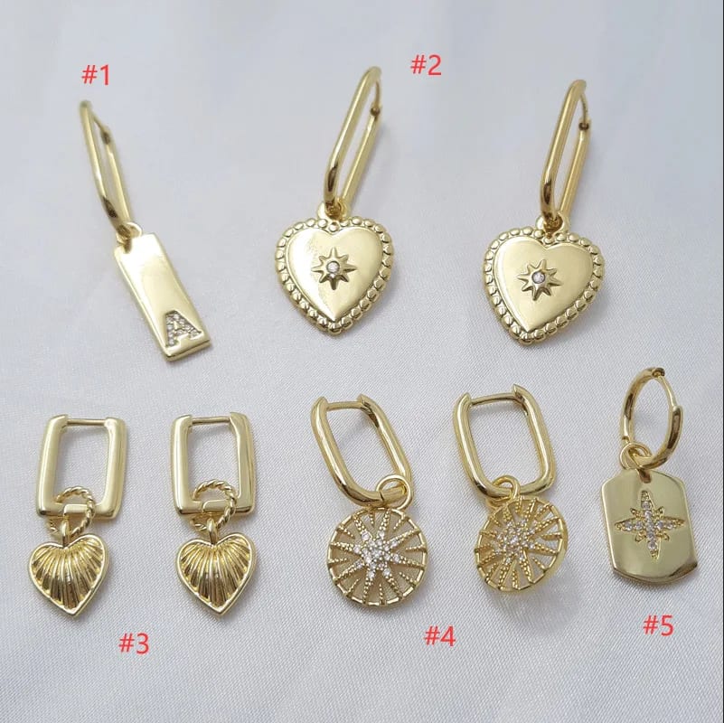 Wholesale New Design Multiple Styles Ip Plated Natural Stone Sun Star Letter Heart Flower Cz Brass Drop Earring For Female Hoop Earrings