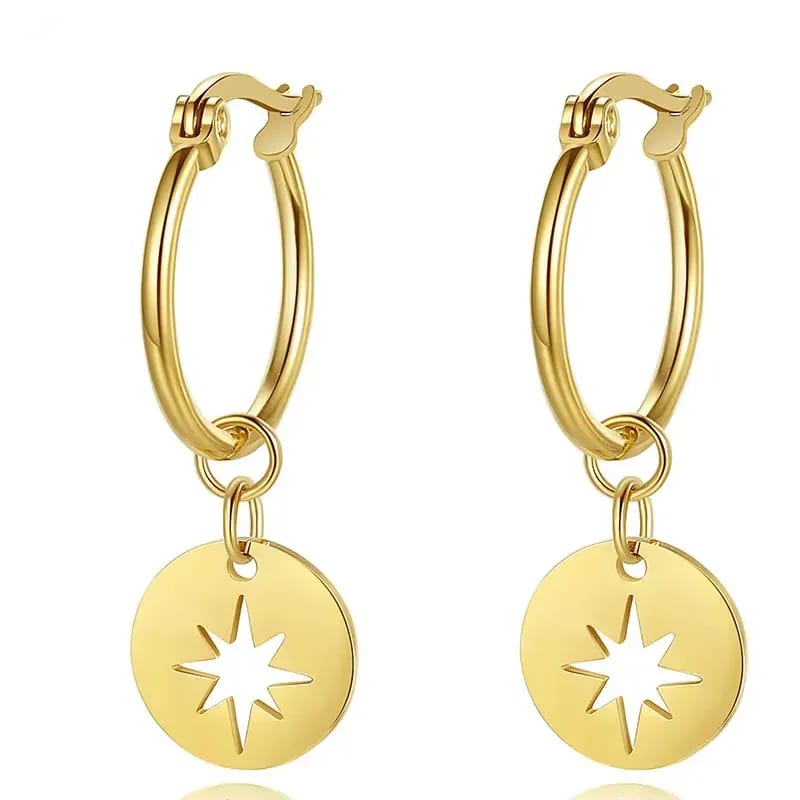 New Design Women Plated Stainless Steel Geometric Star Hoop Earring Hoop Earrings